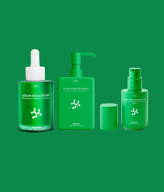Photo des produits de la gamme boost de la marque de skincare made in France ATOMES